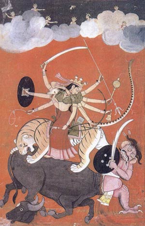 Goddess Durga fighting with Mahishasura