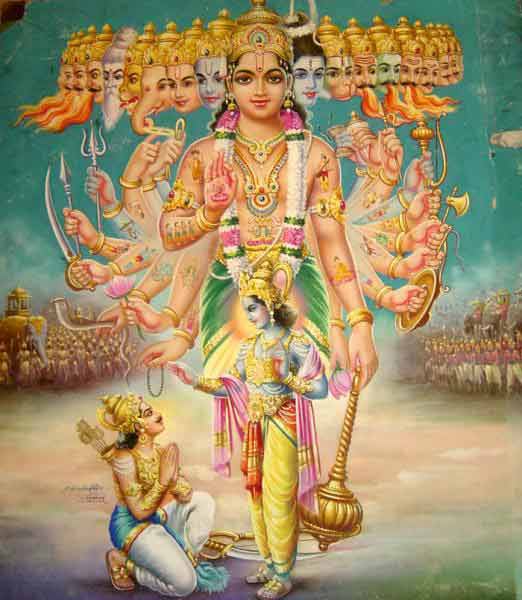 Krishna shows Arjuna his universal form